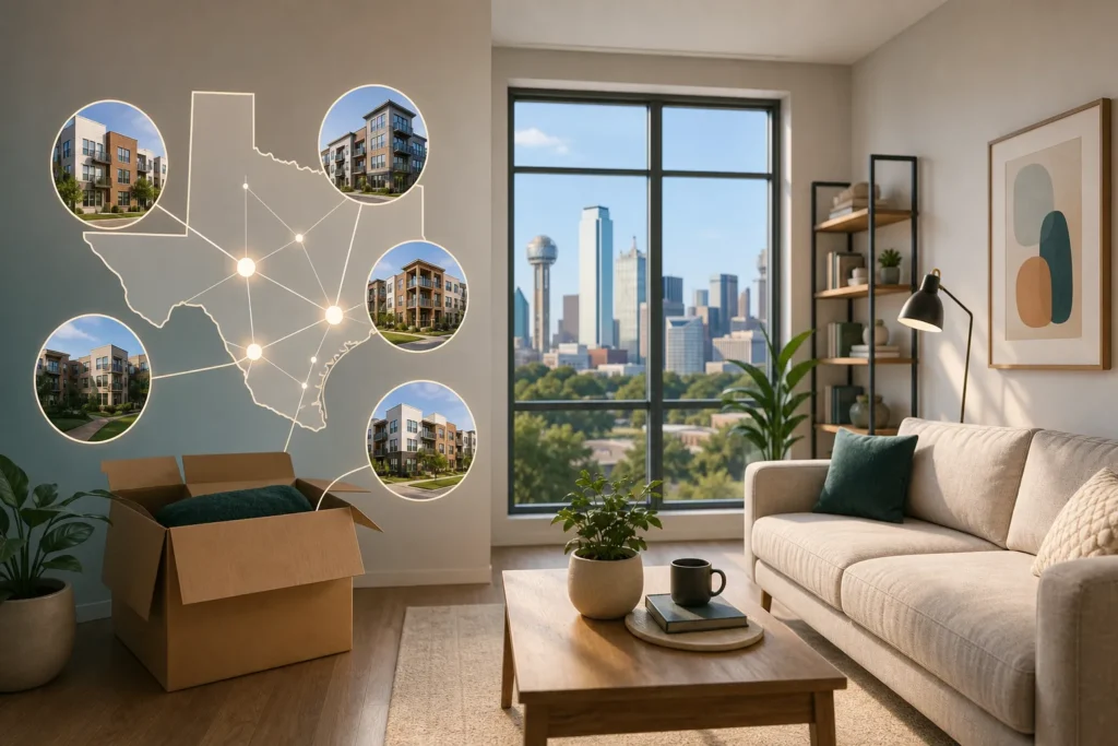 Blog header depicting RenteR utilizes a proprietary algorithm to find you the perfect apartment in Texas effortlessly