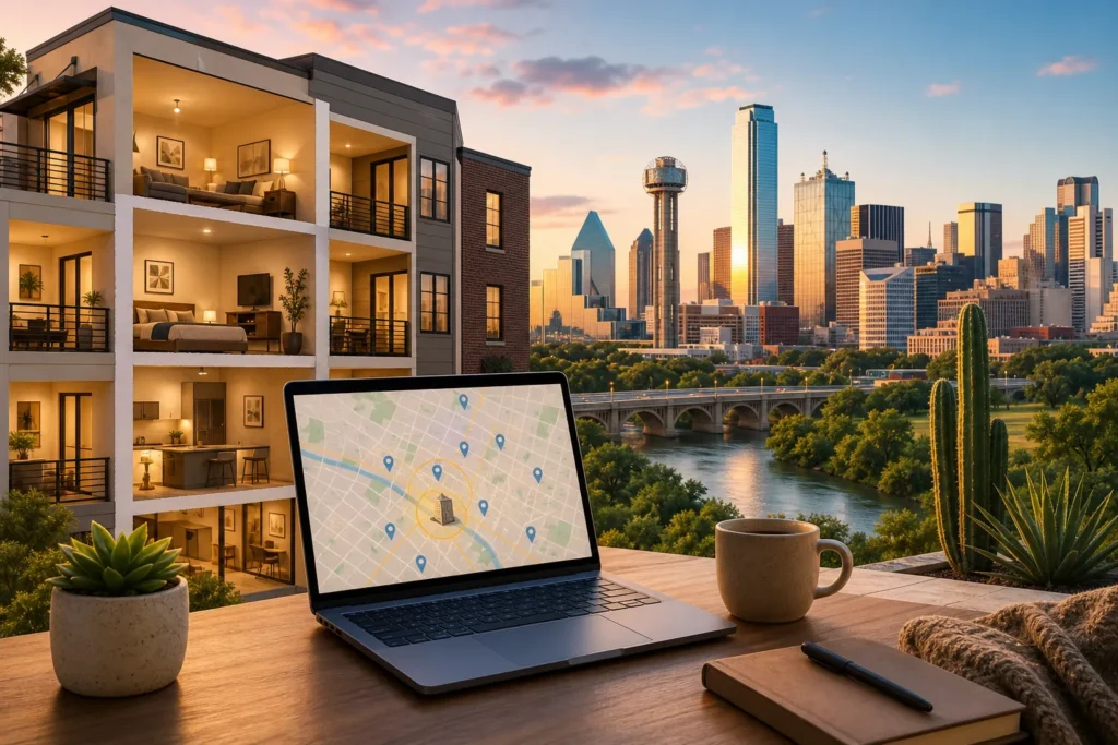 Blog header depicting RenteR utilizes a proprietary algorithm to find you the perfect apartment in Texas effortlessly