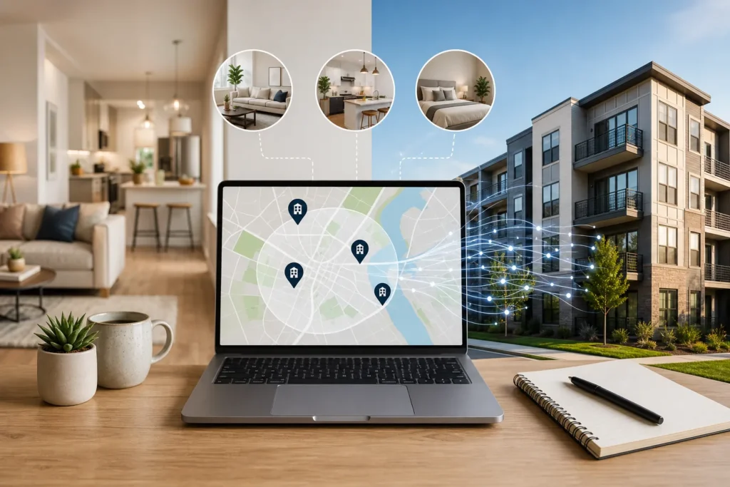 Blog header depicting RenteR utilizes a proprietary algorithm to find you the perfect apartment in Texas effortlessly