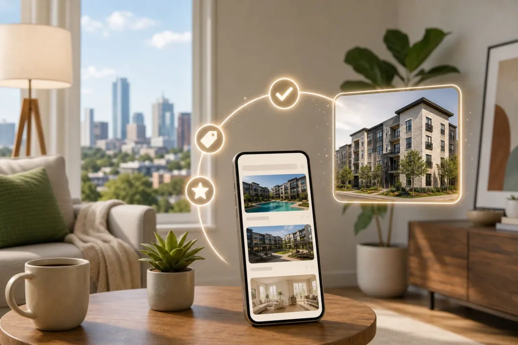 Blog header depicting RenteR utilizes a proprietary algorithm to find you the perfect apartment in Texas effortlessly