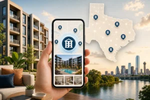 Blog header depicting RenteR utilizes a proprietary algorithm to find you the perfect apartment in Texas effortlessly
