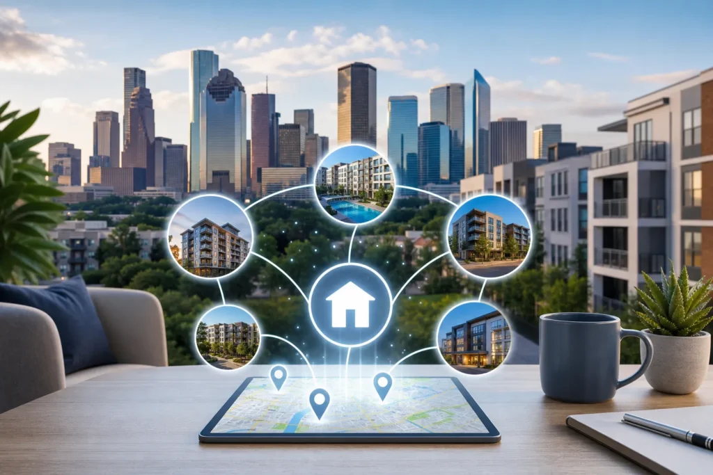Blog header depicting RenteR utilizes a proprietary algorithm to find you the perfect apartment in Texas effortlessly