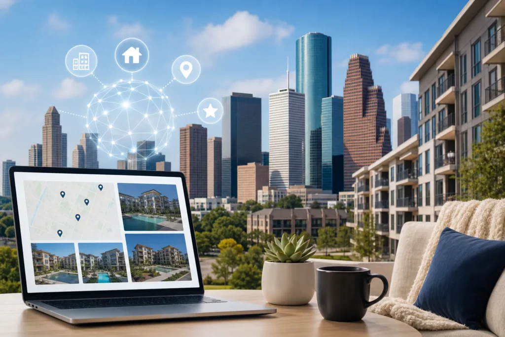 Blog header depicting RenteR utilizes a proprietary algorithm to find you the perfect apartment in Texas effortlessly